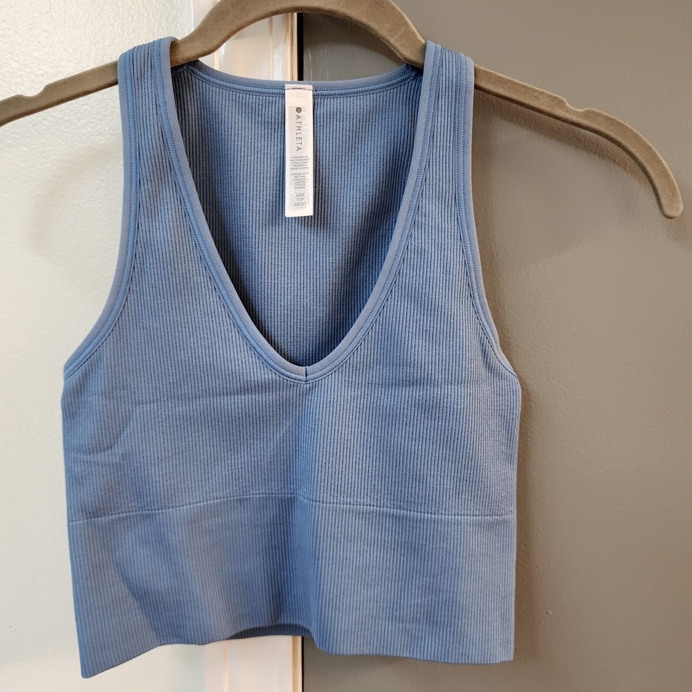 ATHLETA Aurora Seamless Crop Rib Tank Size XXSmall XXS Blue